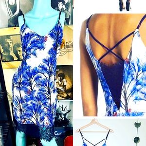 💙 ANTHROPOLOGIE ADELYN RAE Nevina Palm TREE LACE PEEK-A-BOO DRESS S RET: $166